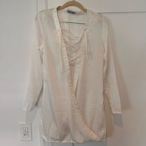 Rat & Boa white long sleeve criss-cross mini dress tunic